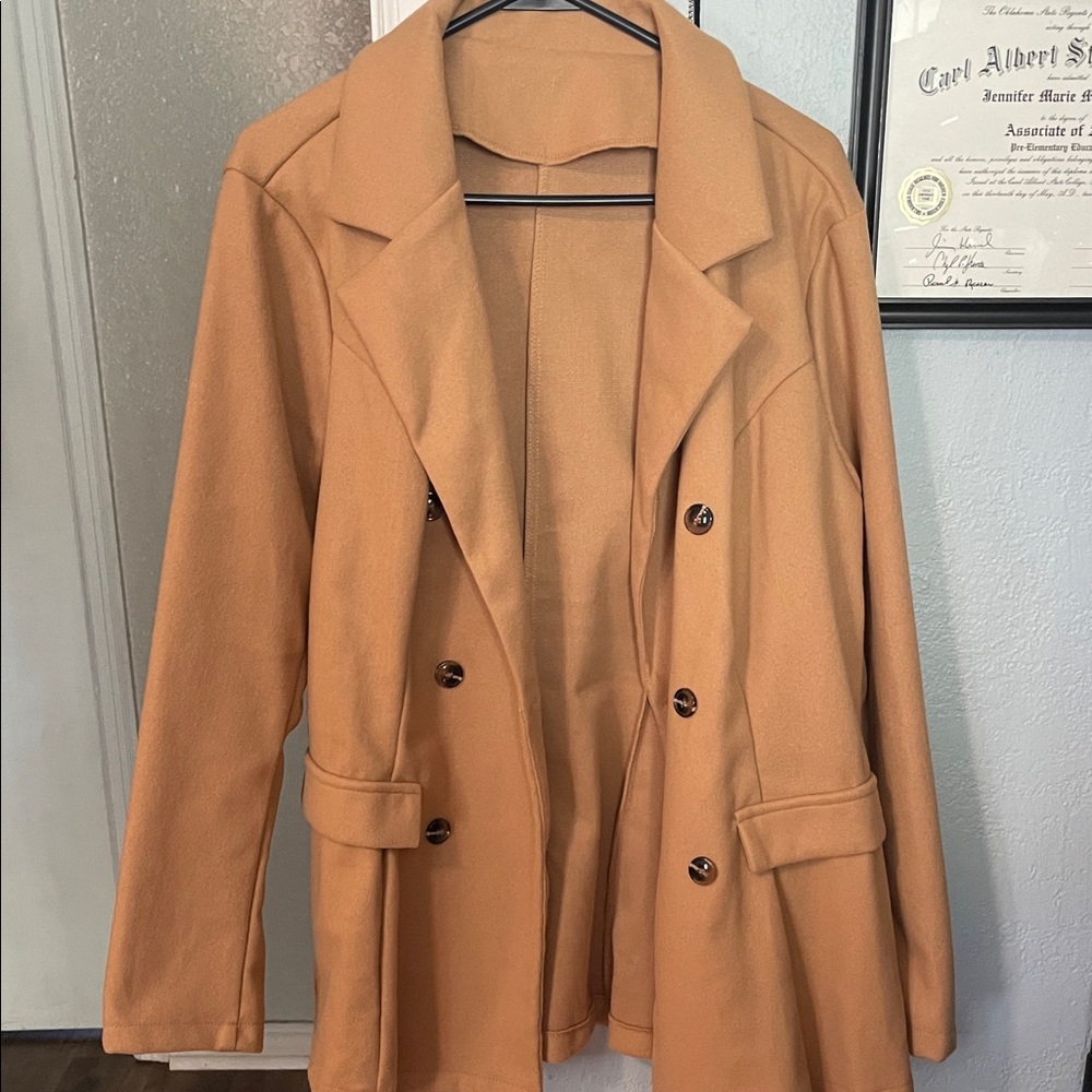 Elegant Tan Double-Breasted Trench Coat